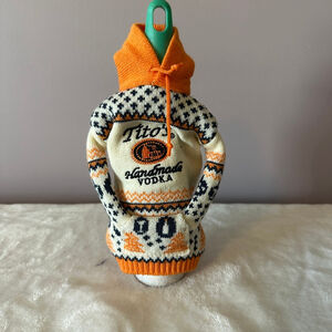 Tito’s Handmade Vodka Knit Bottle Sweater Orange White Novelty Gift Dog People